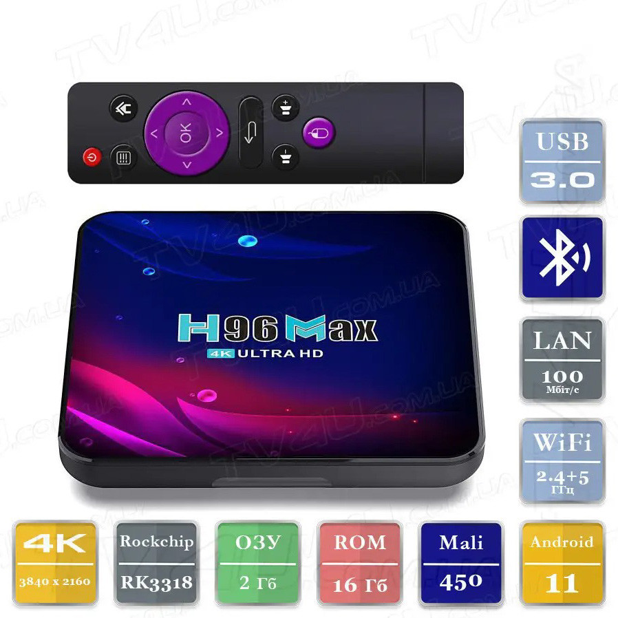 Смарт ТВ приставка H96 MAX V11 2/16 Гб Android 11 Smart TV Box Андроїд ТВ бокс Київ - фото 1