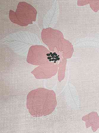 Шпалери вінілові Lutece Melody 51196703 квіти рожеве листя білі на світло-рожевому в крапку тлі Київ