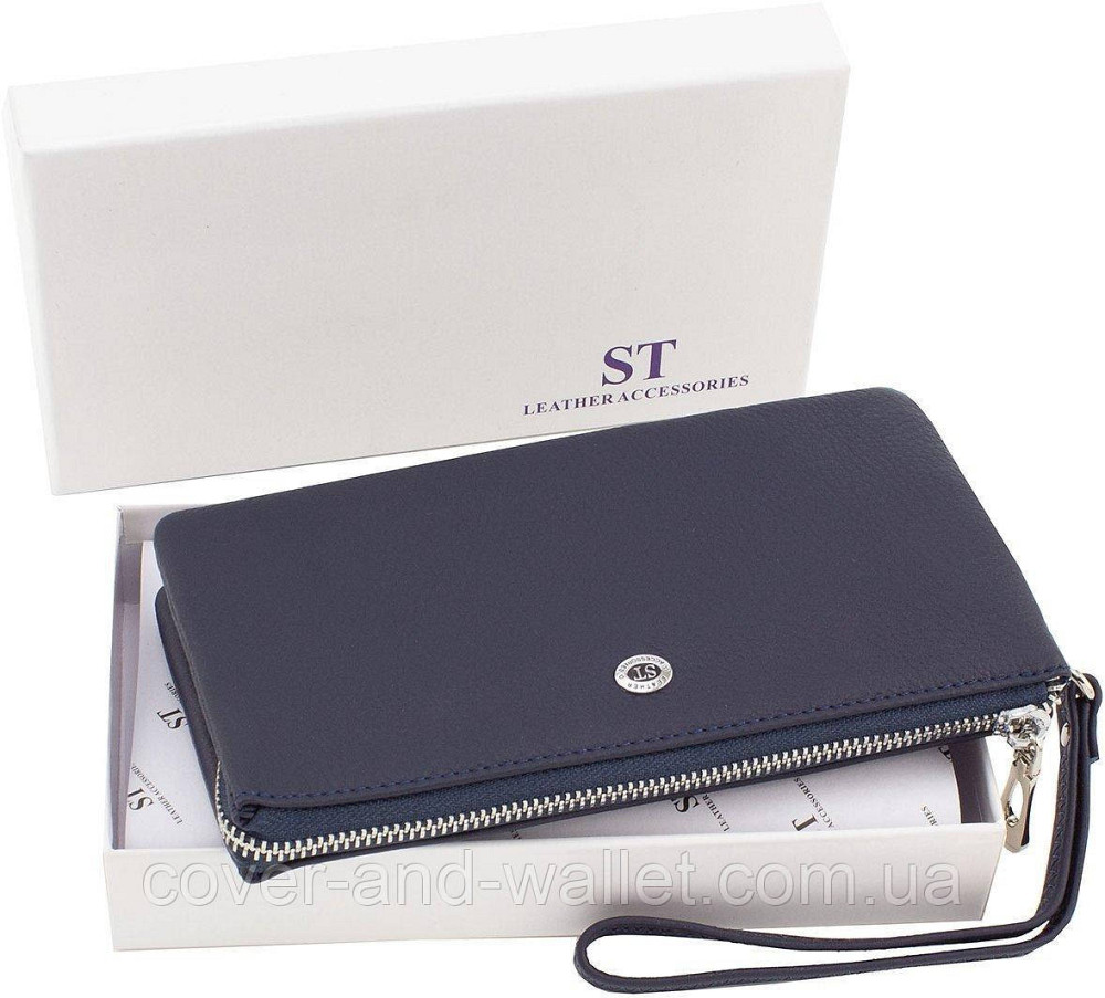 Классический кошелек-клатч на молнии синего цвета из натуральной кожы ST Leather Киев - изображение 7