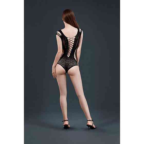 Боді Moonlight Model 11 XS-L Black, глибоке декольте, вставки з великої сітки з боків, імітація трус Sex Aura Київ