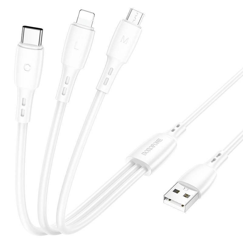 Кабель BOROFONE BX71 3-in-1 charging cable (iP+Micro+Type-C) White Одеса - фото 3