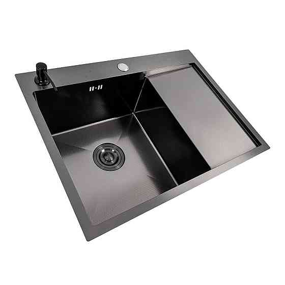 Кухонна мийка 65*50 L PVD чорна VALESO Handmade DÉCOR (сифон круглий, 3,0/0,8) Коломыя