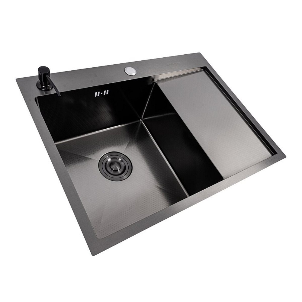 Кухонна мийка 65*50 L PVD чорна VALESO Handmade DÉCOR (сифон круглий, 3,0/0,8) Коломыя - изображение 2