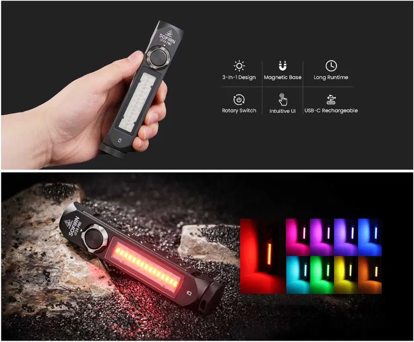 Фонарь ручной Sofirn IF24 Pro диод SFT40 5000K 1800лм RGB Magnet USB-C с аккумулятором 3000mAh (Черный) Киев - изображение 7