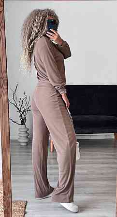 Женский стильный повседневный костюм двойка: кардиган на пуговицах + брюки трикотажный рубчик Бежевий, 46/48 Одесса