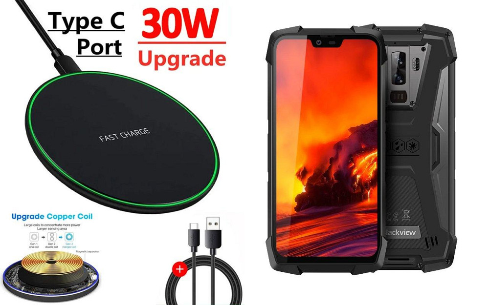 Бездротовий зарядний пристрій Copper до 30W для Blackview BV9900, BV9900 Pro, USB-C, LED Київ - фото 1