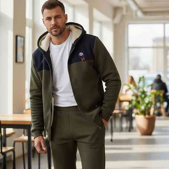 Чоловічий теплий костюм на флісі з хутром Хакі-чорний 48/50 Харків