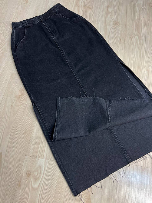 Спідниця жіноча Zeo Basic 3810 джинсова розрізи по боках довга чорна, чорний, 32 Київ - фото 7