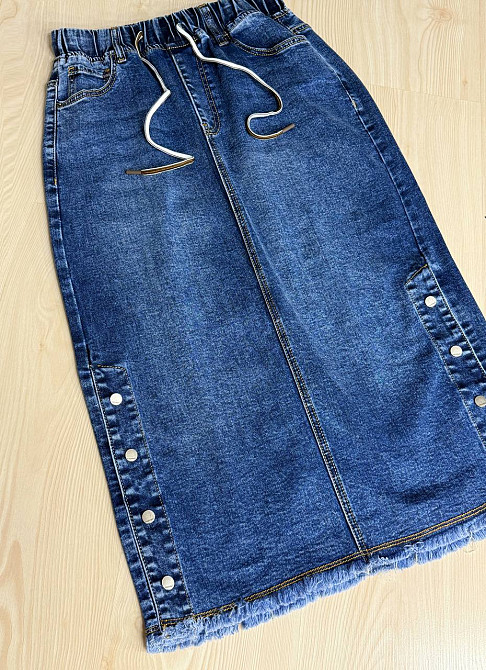 Юбка женская джинсовая ZJY 8039 талия на резинке с боковыми разрезами синяя, синий, З8, 38, 103 см,  Одесса - изображение 7