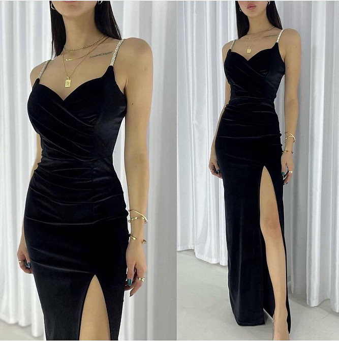 Женское элегантное праздничное платье макси из турецкого бархата Черный, 46/48 Одесса - изображение 1