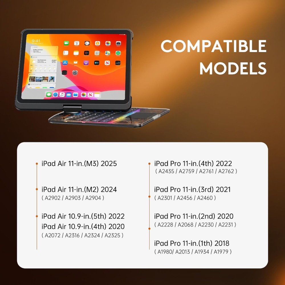 Прозрачный чехол-клавиатура для iPad Air 11″ M2/M3 и Pro 11″, Bluetooth, тачпад, RGB-подсветка 7 цветов, поворотная подставка 360° Киев - изображение 3