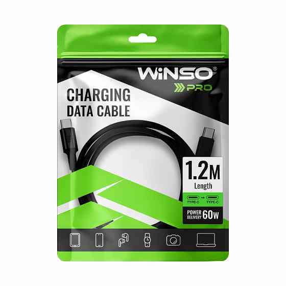Кабель Winso Pro Type-C to Type-C 60W TPE 1,2м чорний Львів