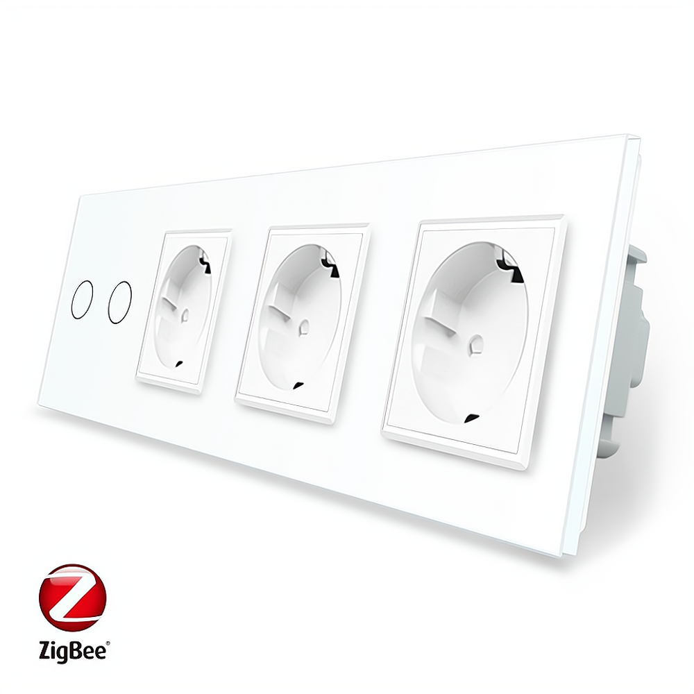 LIVOLO Розумний сенсорний ZigBee вимикач 2 сенсора 3 розетки Livolo білий скло (VL-C702Z/C7C3EU Коломия - фото 1