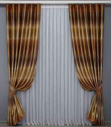 Комплект готових штор VR-Textil Фотоштори двосторонні № 1387ш Коричневий 150х270 см 2 шт (33-0258) Київ