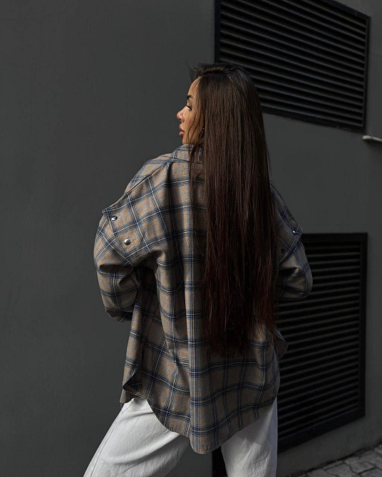 Жіноча повсякденна сорочка в клітинку турецька фланель беж-блакитний Одеса - фото 8