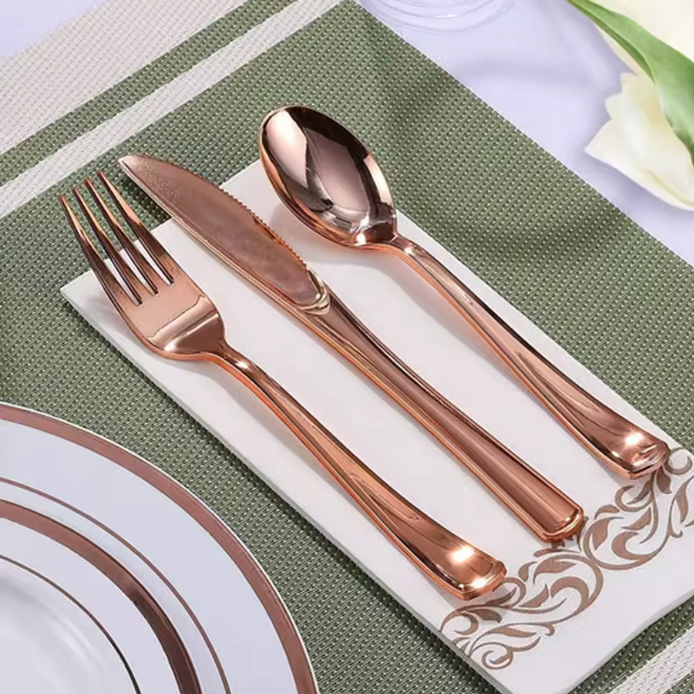 Набор пластиковых столовых приборов 18 шт качественных (ножи,вилки, ложки).Многоразовая посуда, розовое золото Каменец-Подольский - изображение 10