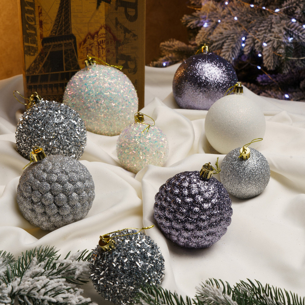 Набор новогодних игрушек на елку «Блеск» 40 шт Серебряный елочные игрушки шарики украшения для елки Киев - изображение 4