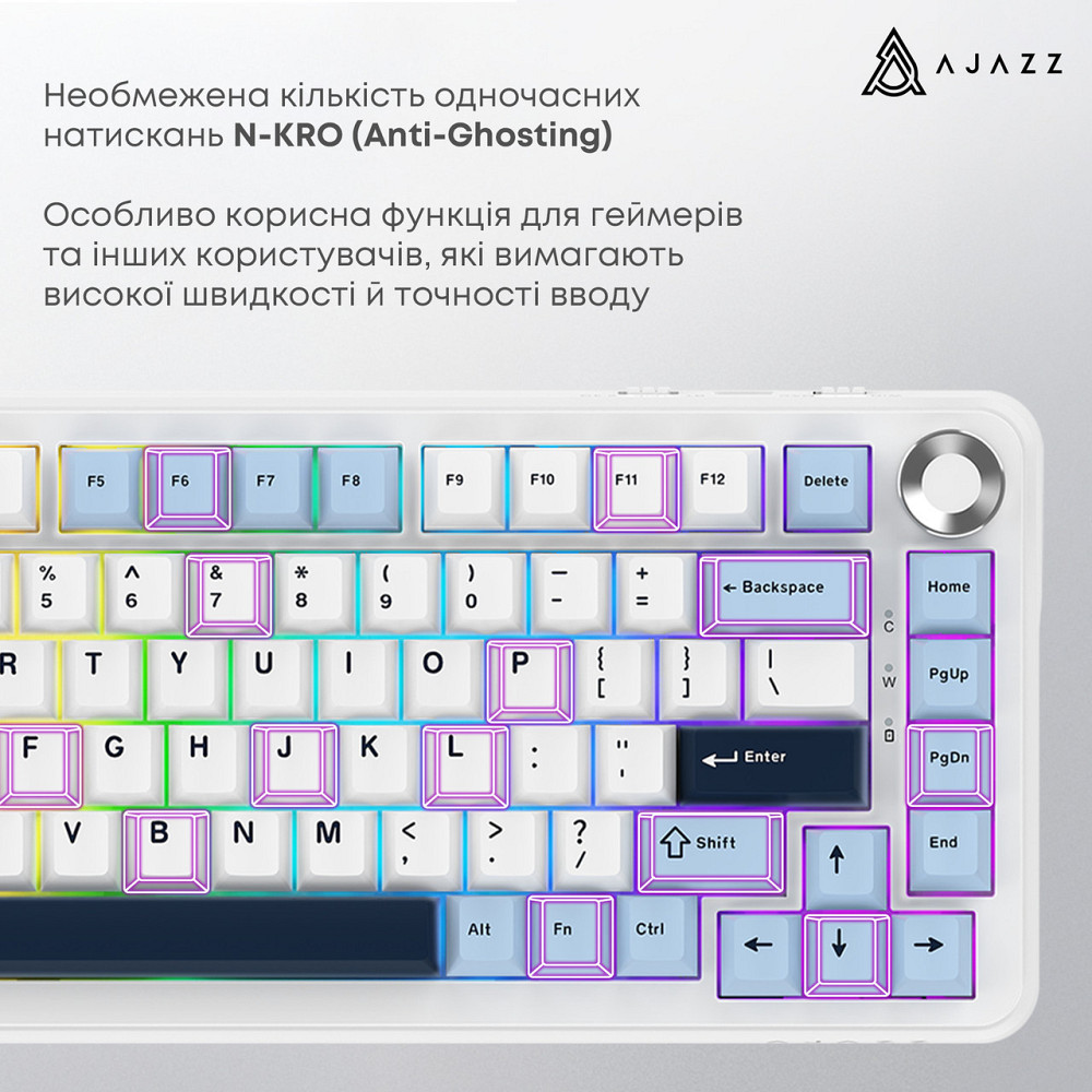 Клавіатура бездротова Ajazz AK820 Max Plus Day Dream Switch White (AK820MAX-DD-BWD) ( білий, синій ) Харьков - изображение 5