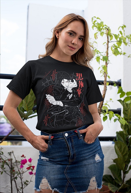 Футболка для хлопчика з аніме принтом Себастіан Мікхаеліс Блакк Бутлер оверсайз (зріст від 165 до 180) Чорний AnimeJ0149m Дніпро - фото 3