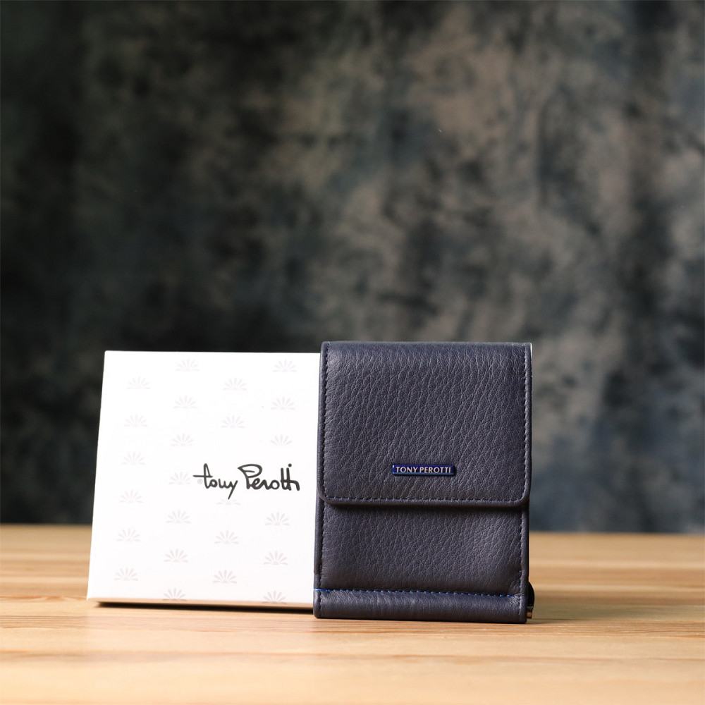 Вертикальный мужской зажим из зернистой натуральной кожи Синий (Tony Perotti) Киев - изображение 4