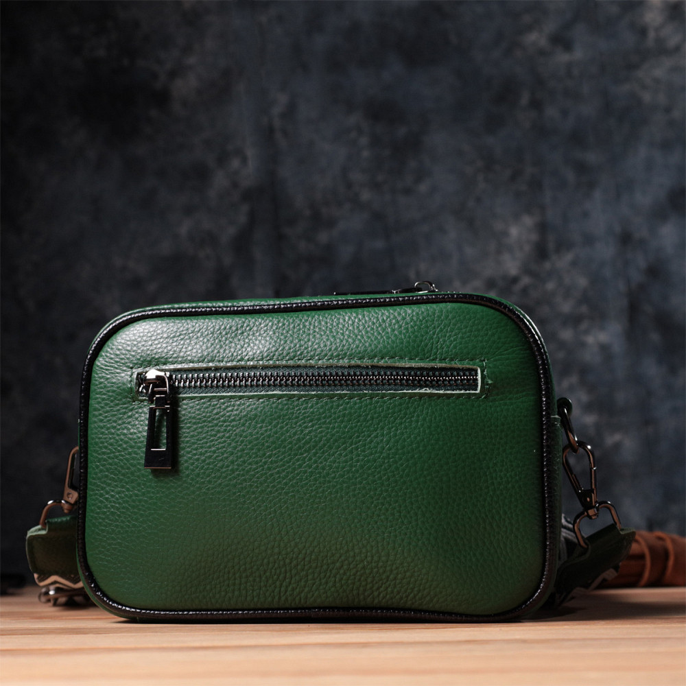 Стьобана жіноча сумка з натуральної шкіри 22857 Vintage Зелений Київ - фото 10