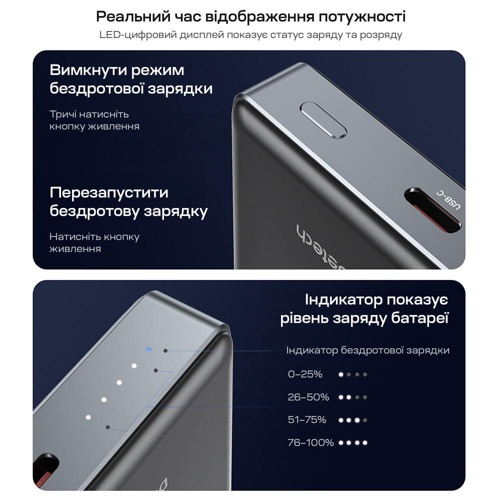 Повербанк 10000mAh Choetech B739 Black QC3.0 PD3.0 бездротова магнітна зарядка (43-00151) Київ - фото 8
