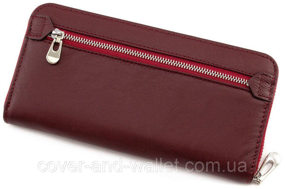 Бордовый кожаный женский кошелек на много карточек ST Leather Киев - изображение 9