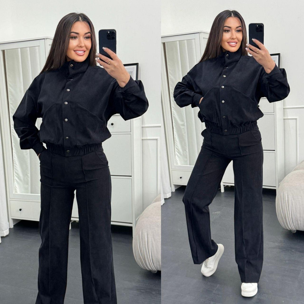 Жіночий стильний повсякденний костюм-двійка бомбер + штани Темно-синій, 40/42 Одеса - фото 7