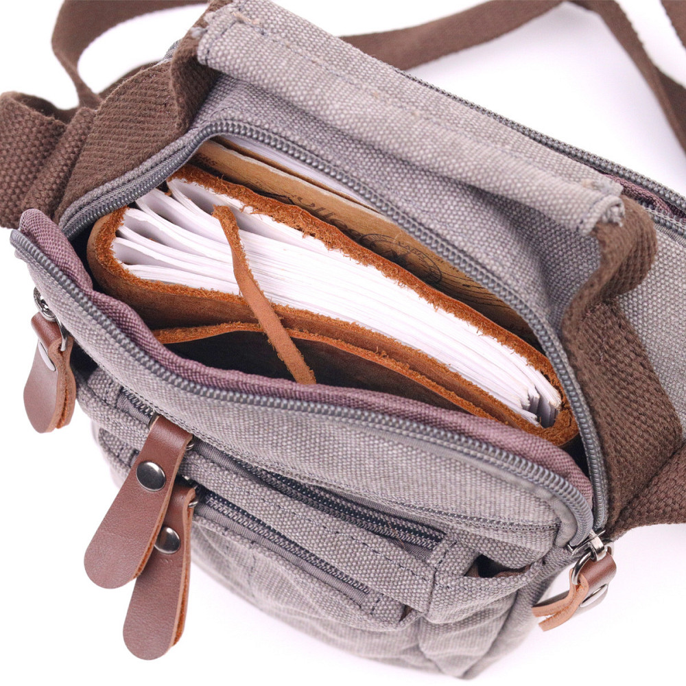 Компактная мужская сумка из плотного текстиля Серая (Vintage) Киев - изображение 2