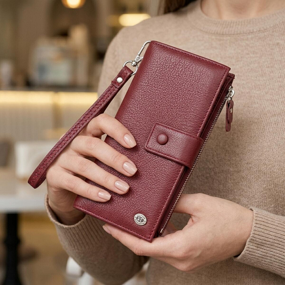 Вертикальний жіночий гаманець-клатч із натуральної шкіри ST Leather 22535 Бордовий Київ - фото 12