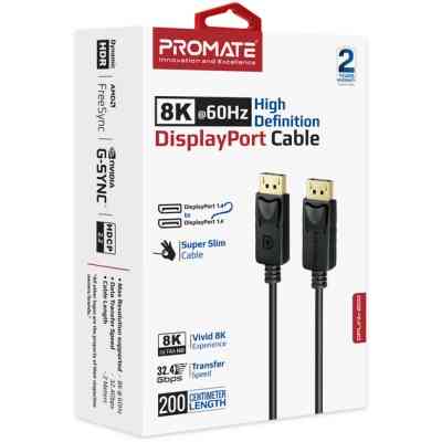 Кабель мультимедийный DisplayPort to DisplayPort 2.0m v1.4 black Promate (dplink-200.black) Винница
