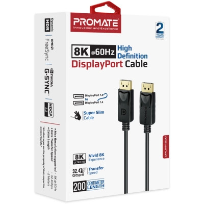 Кабель мультимедійний DisplayPort to DisplayPort 2.0m v1.4 black Promate (dplink-200.black) Вінниця - фото 2