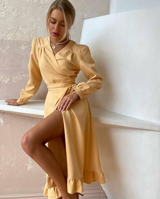 Жіноча романтична сукня на запах костюмка Жовтий Одеса - фото 2
