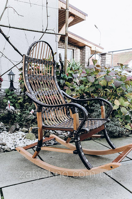 Кресло качалка плетеная с черным ротангом | кресло-качалка для отдыха садовая для дачи Киев - изображение 2