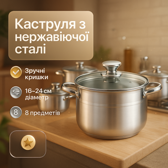 Кастрюли с прозрачными крышками, Набор кастрюль для приготовления с крышками, Комплект кастрюль MZ-49 Львов