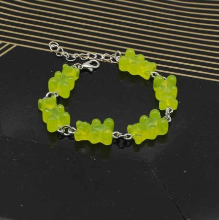 Браслет ведмедики салатовий - довжина 15-20см, регулюється, смола Київ - фото 1