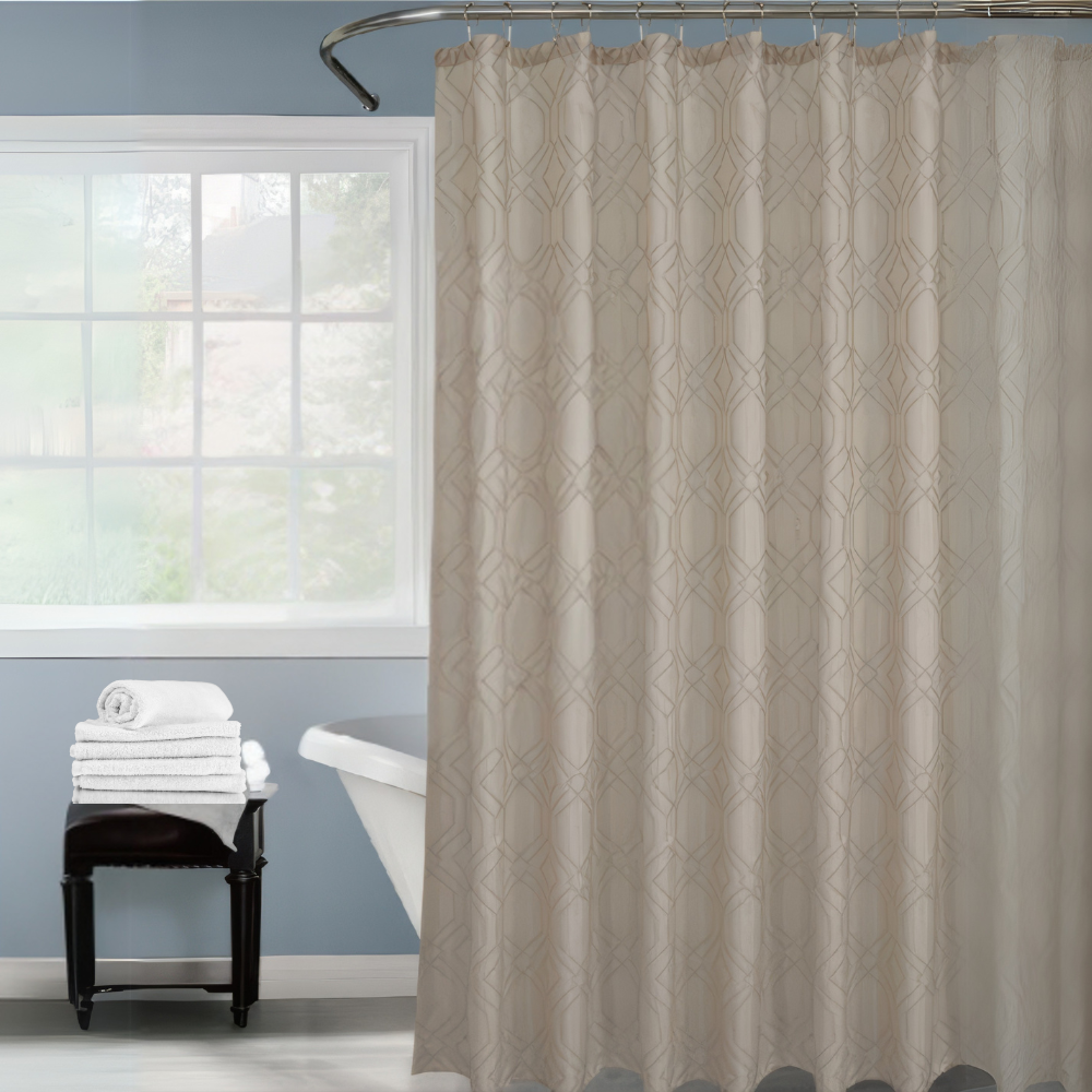 Штора для ванной и душа 180x180 см водоотталкивающая,шторка с принтом для ванной и душевой с крючками,бежевая Каменец-Подольский - изображение 1