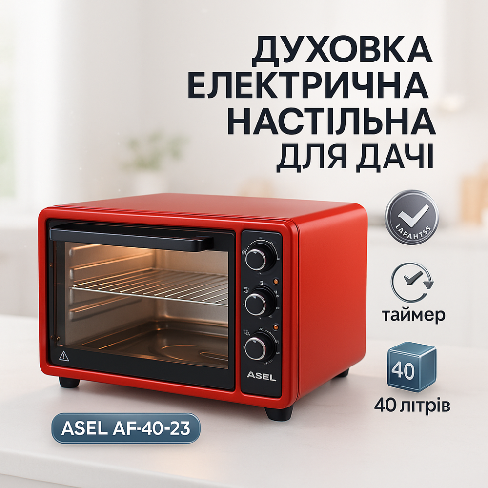 Духовка электрическая настольная с конвекцией печи ASEL AF-40-23 33 л 1300 Вт, Печка для готовки IR-96 Львов - изображение 7