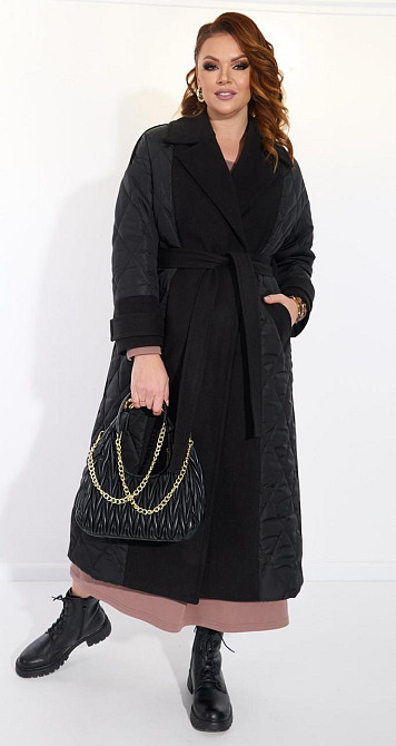 Комбіноване чорне пальто Київ - фото 7