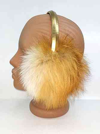 Навушники хутряні жіночі на золотому обідку Рудий Харків