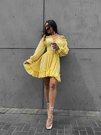 Женское летнее романтичное мини платье натуральный муслин Лимонный, 46/48 Одесса