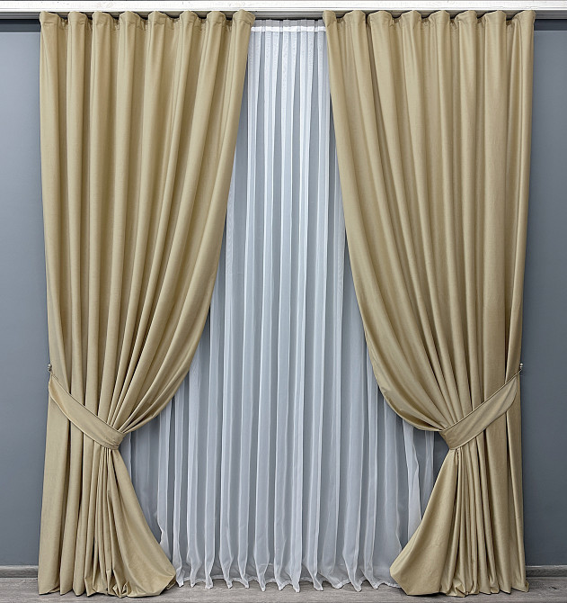 Комплект готовых штор VR-Textil Бархат № 1653ш Бежевый 150х290 см 2 шт (33-0494) Киев - изображение 2