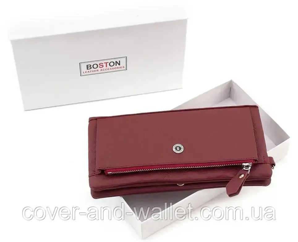Удобный розовый женский кожаный кошелек купюрник Boston Бордовый Киев - изображение 9