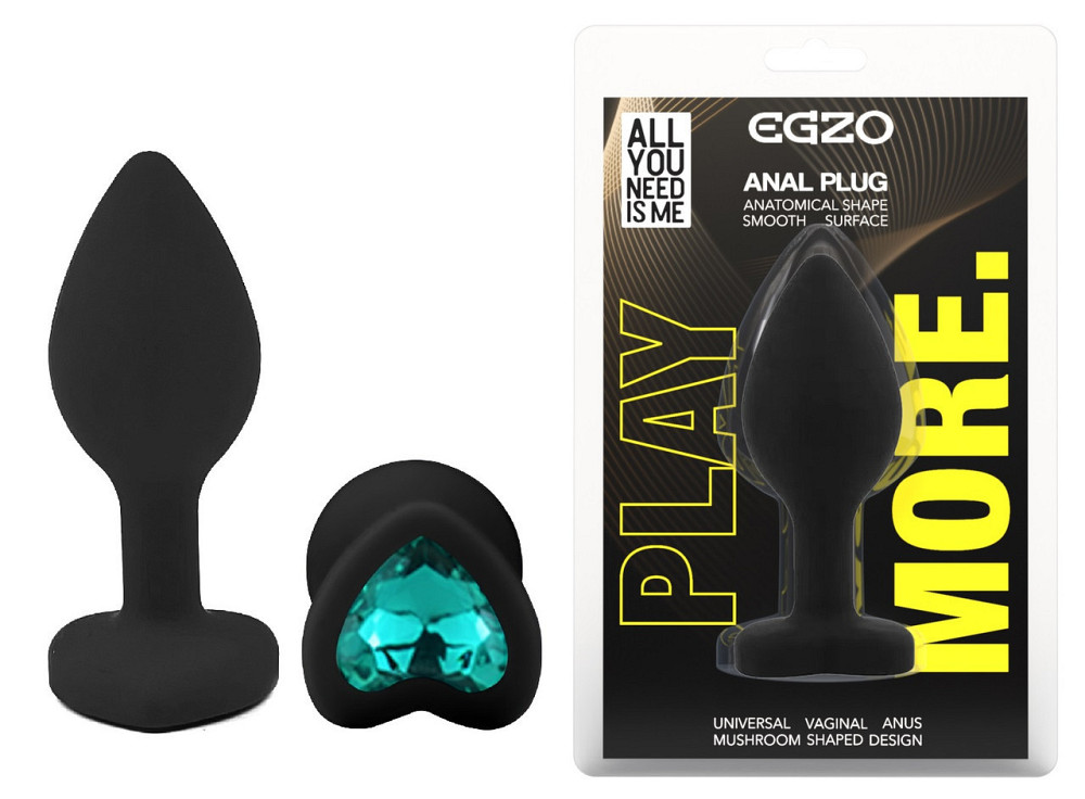 Силиконовая анальная пробка EGZO - Silicone Black Heart Plug Marine, size S Sex Aura Киев - изображение 1