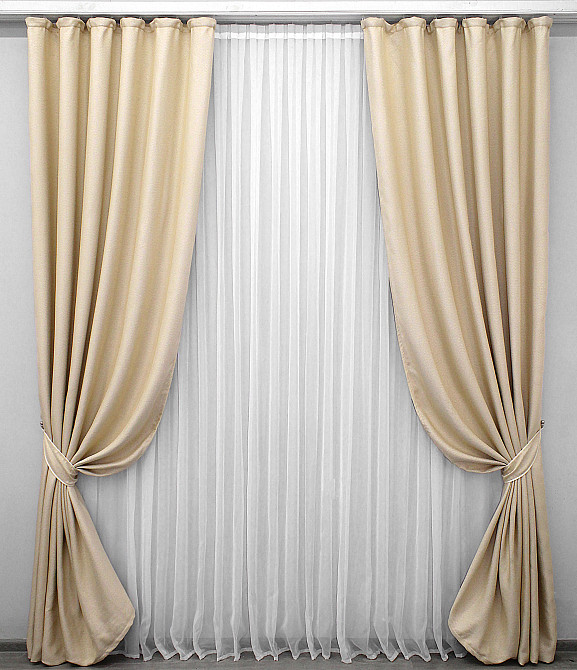 Шторна тканина, льон-блекаут з фактурою "Льон мішковина" колір бежевий 1162ш Київ - фото 7