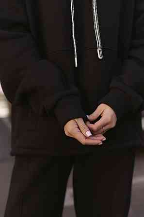 Жіночий теплий костюм двойка вільного крою тринитка на флісі Чорний Одеса