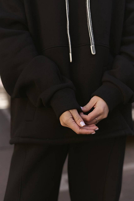 Жіночий теплий костюм двойка вільного крою тринитка на флісі Чорний Одеса - фото 5