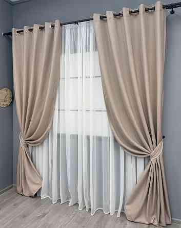 Комплект штор на люверсах VR-Textil Лен ELEMENTA № 1869ш Бежевый 150х270см 2 шт (37-0271) Киев