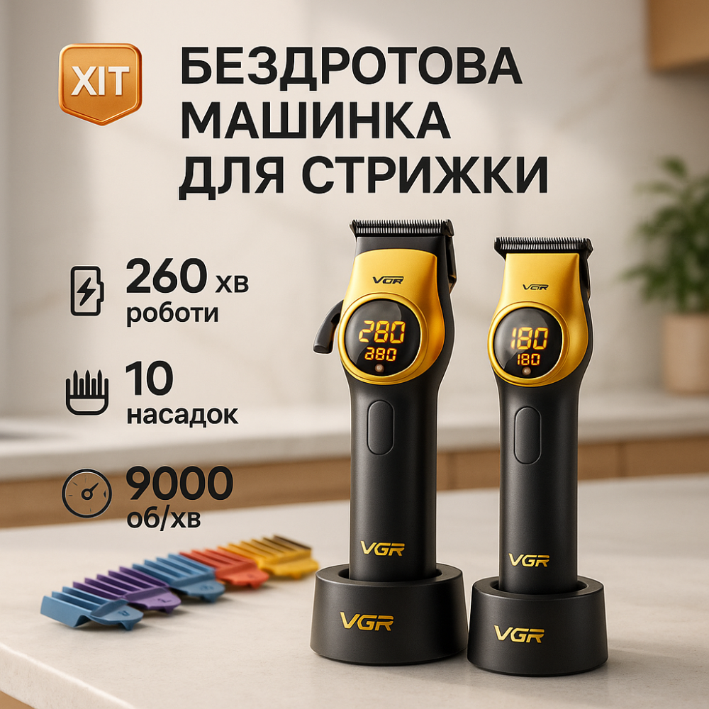 Універсальний тример для чоловіків VGR, Машинка для стрижки з додатковими насадками UG-21 Львів - фото 2