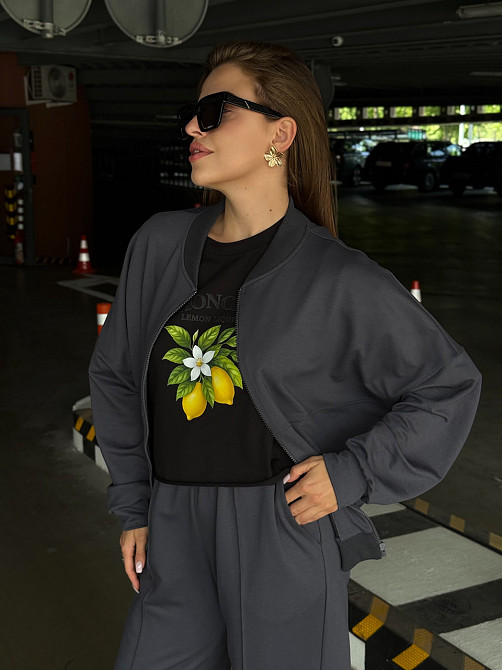 Женский костюм оверсайз с широкими брюками из двунитки 54/56 Графитовый Харьков - изображение 5